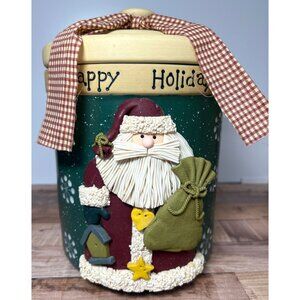Christmas Cookie Jar With Airtight Lid & Santa Design  12" Tall Ceramic 3D